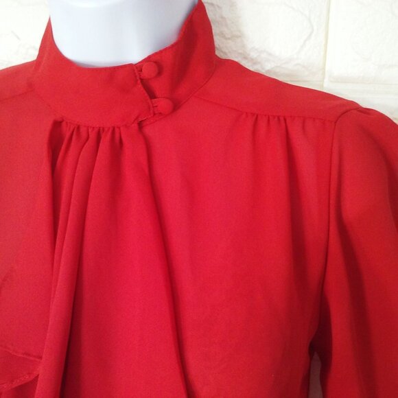 Vintage 80s Mariel High-Neck Cravat Blouse Top (6) Semi-Sheer Polyester Crepe - Picture 7 of 12